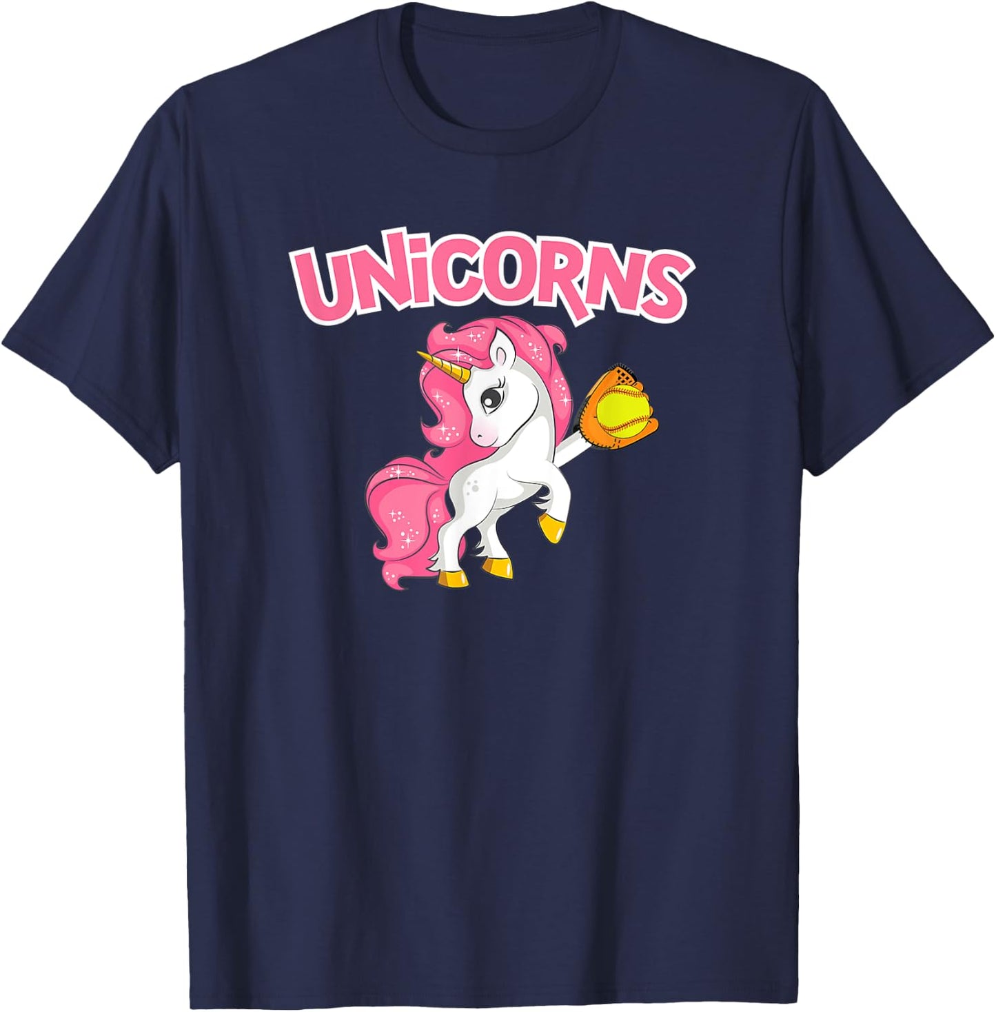 Pink Sparkle Unicorns Softball T-Shirt - T-Shirt | Navy