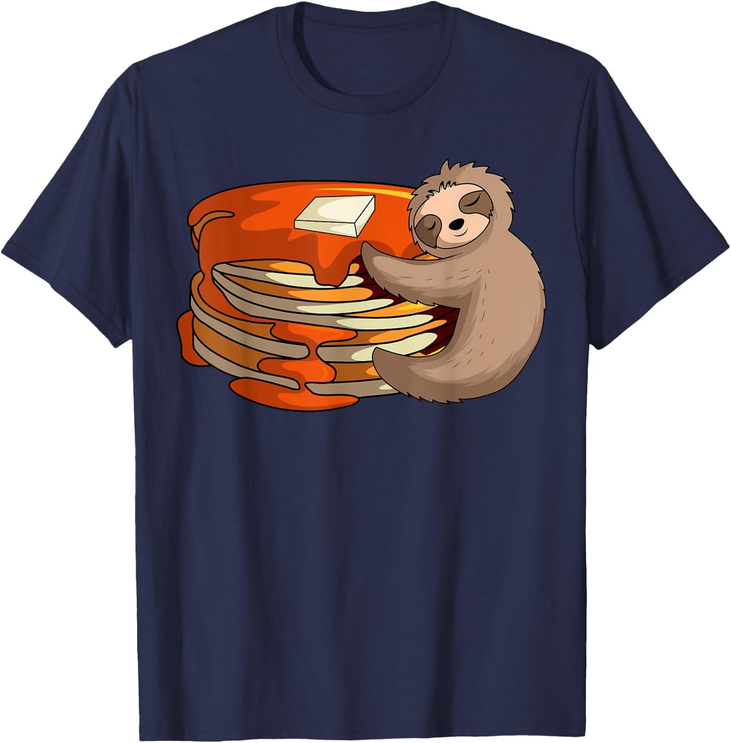 Pancakes Waffle Sloth Love Breakfast Flapjack Hotcake Food T-Shirt - T-Shirt | Navy