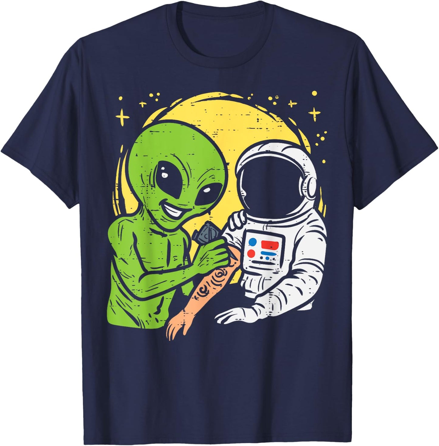 Astronaut Inking Alien Funny Space Galaxy Tattoo Men Women T-Shirt - T-Shirt | Navy