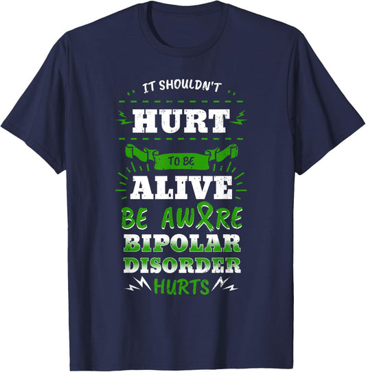 Bipolar Mania Mental Illness Anxiety Green Ribbon Gift T-Shirt - T-Shirt | Navy