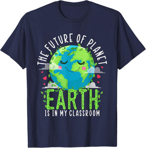 Earth Day Teachers 2024 Classroom Funny Teacher Women Girls Kids T-Shirt - T-Shirt | Navy
