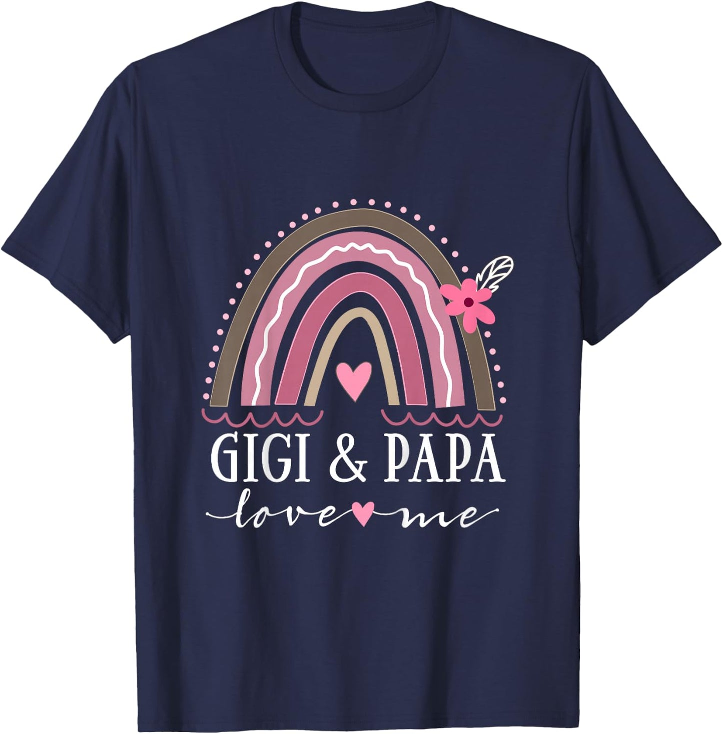 Kids Gigi and Papa Love Me Girls Granddaughter Boho Rainbow T-Shirt - T-Shirt | Navy