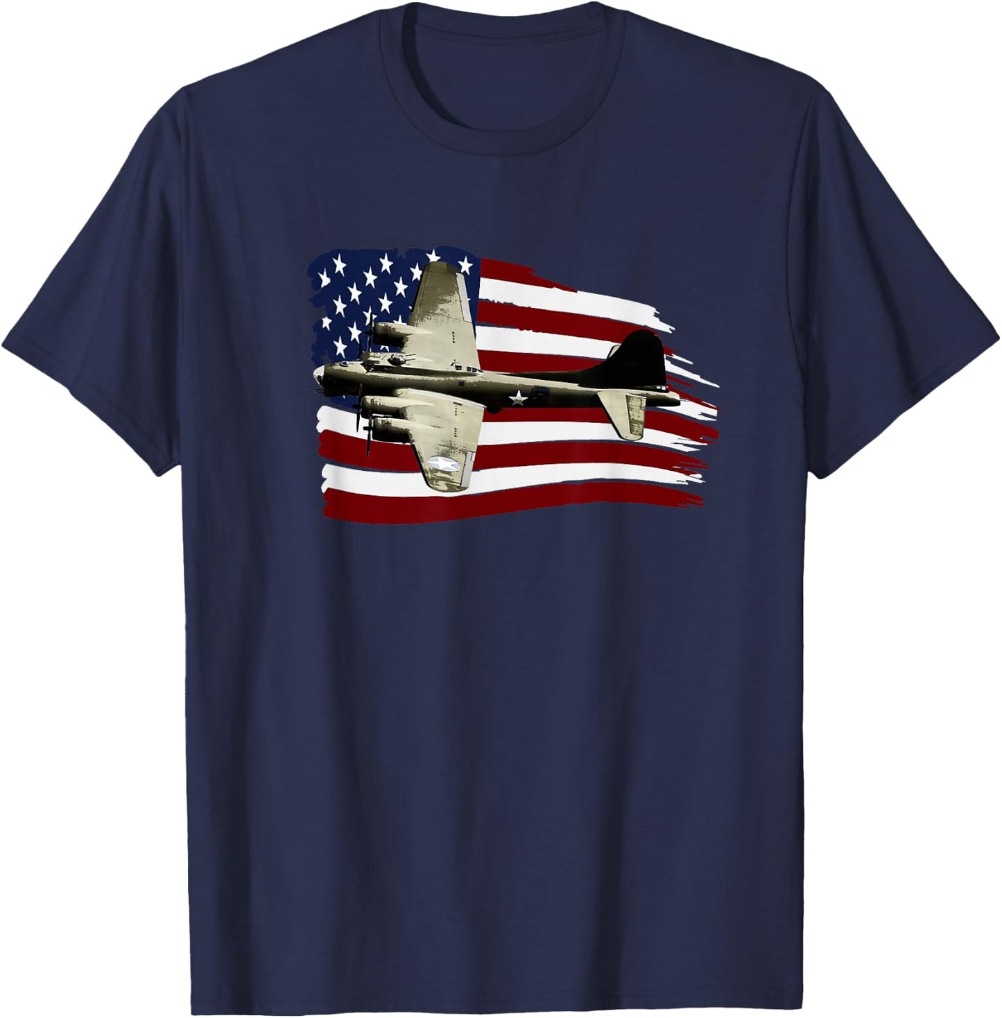 B-17 Flying Fortress WW2 Bomber Us Flag Pilot T-Shirt - T-Shirt | Navy