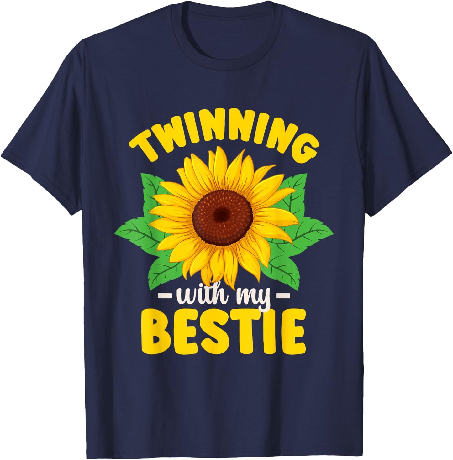 Matching Twin Twinning With My Bestie Sunflower T-Shirt - T-Shirt | Navy