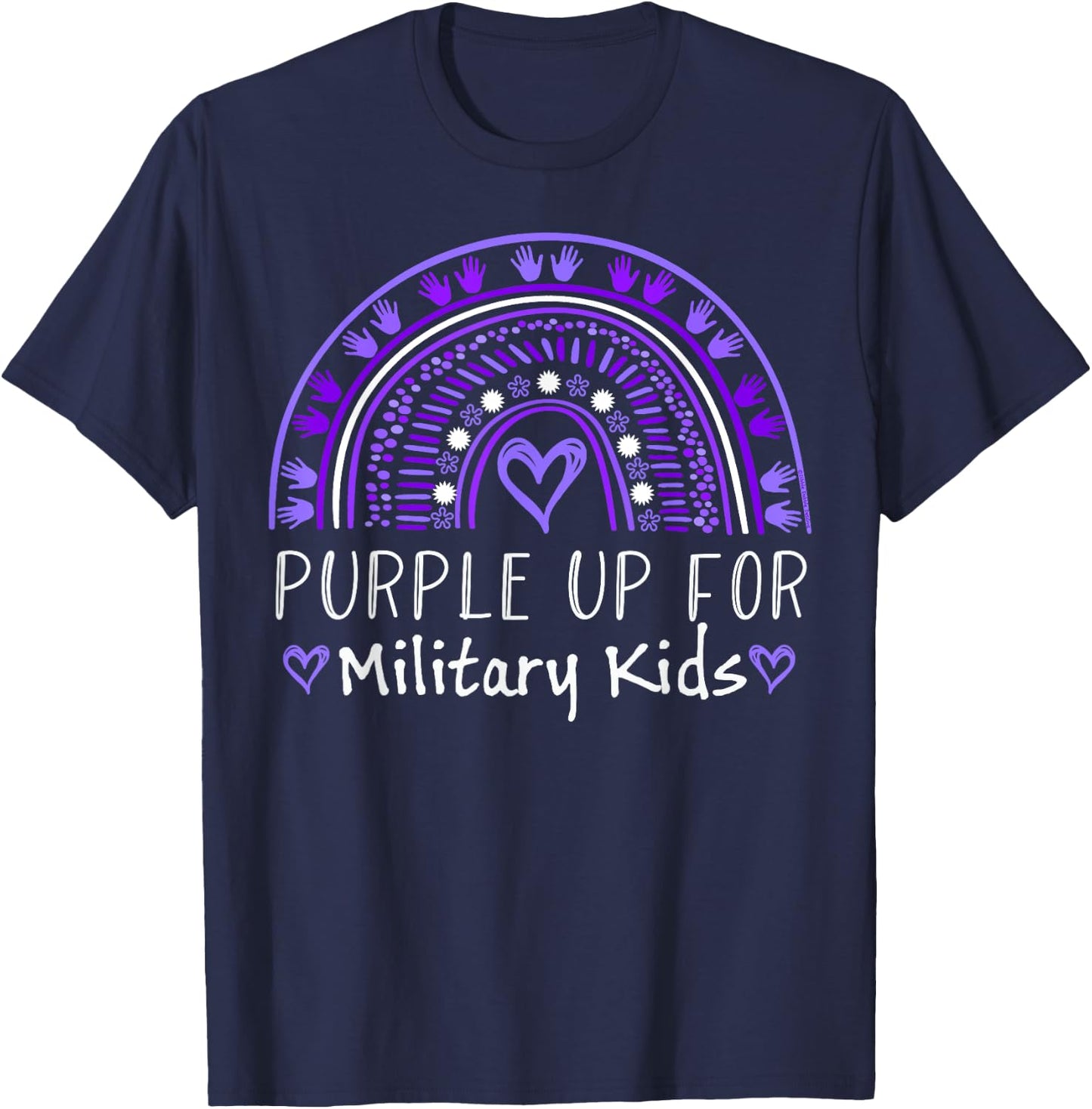 Purple Rainbow for Purple Up for Military Kids Month T-Shirt - T-Shirt | Navy