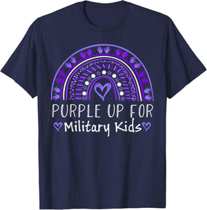 Purple Rainbow for Purple Up for Military Kids Month T-Shirt - T-Shirt | Navy