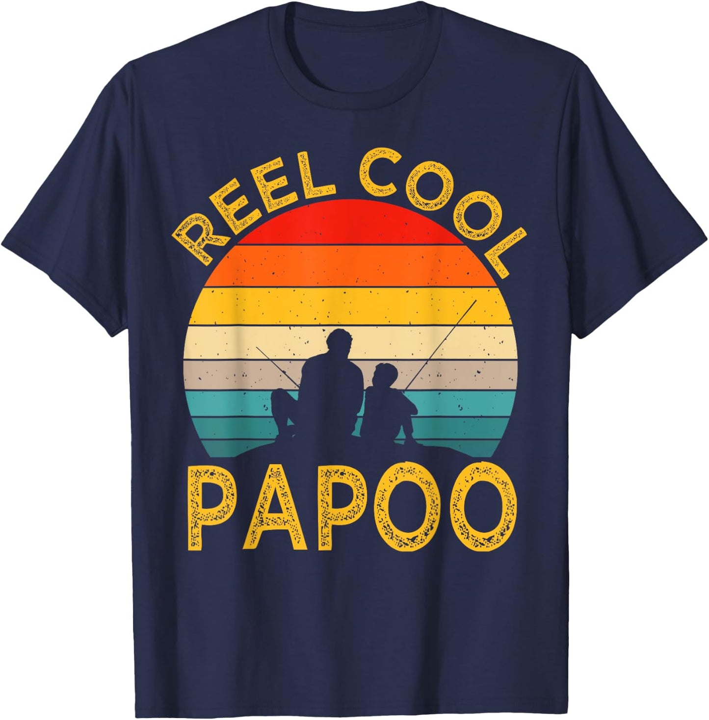 Reel Cool Papoo Fishing Daddy Vintage Grandpa Fathers Day T-Shirt - T-Shirt | Navy