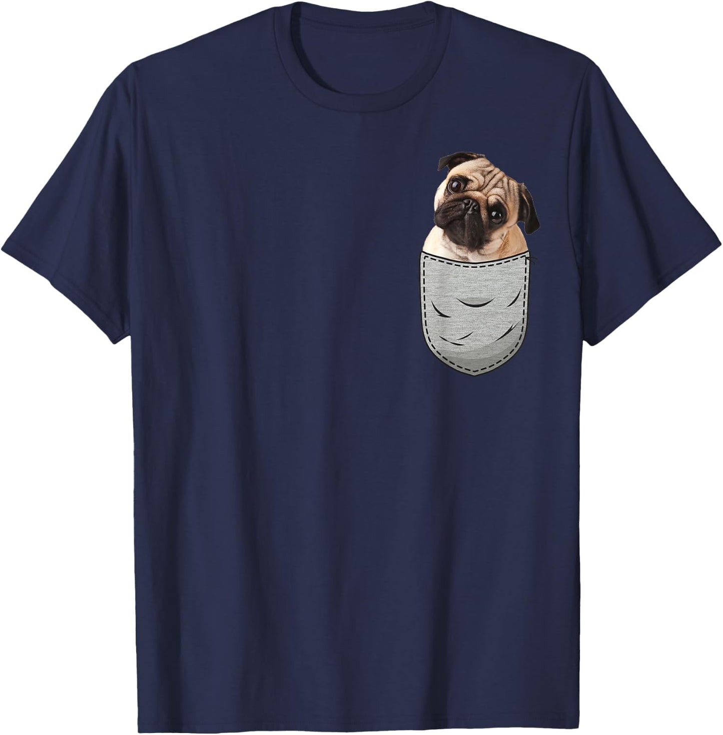 Pug Pug Carlin Carlino Chest Bag Pocket Dog Owners T-Shirt - T-Shirt | Navy