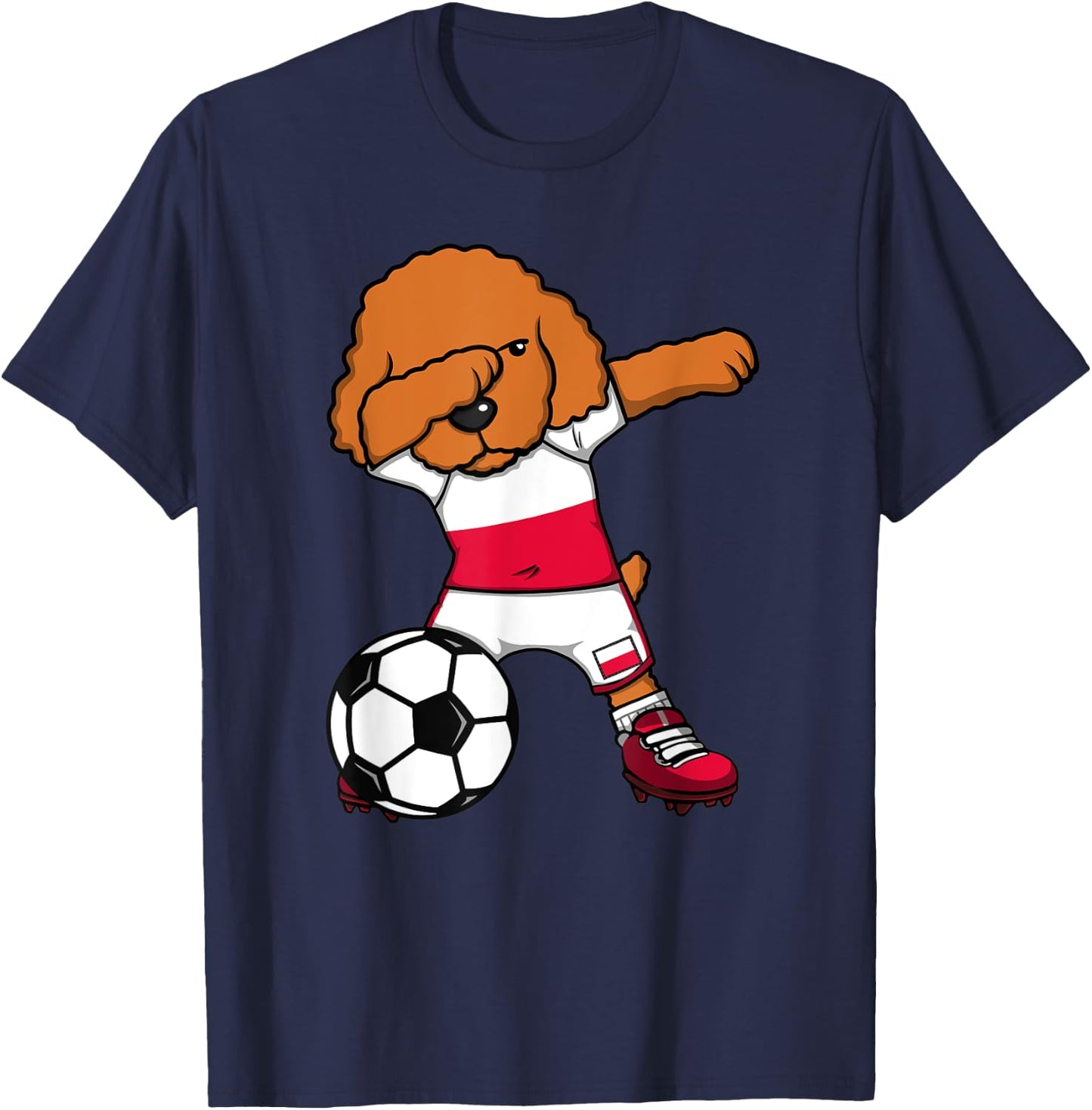Dabbing Poodle Dog Poland Soccer Fans Jersey Football Lovers T-Shirt - T-Shirt | Navy