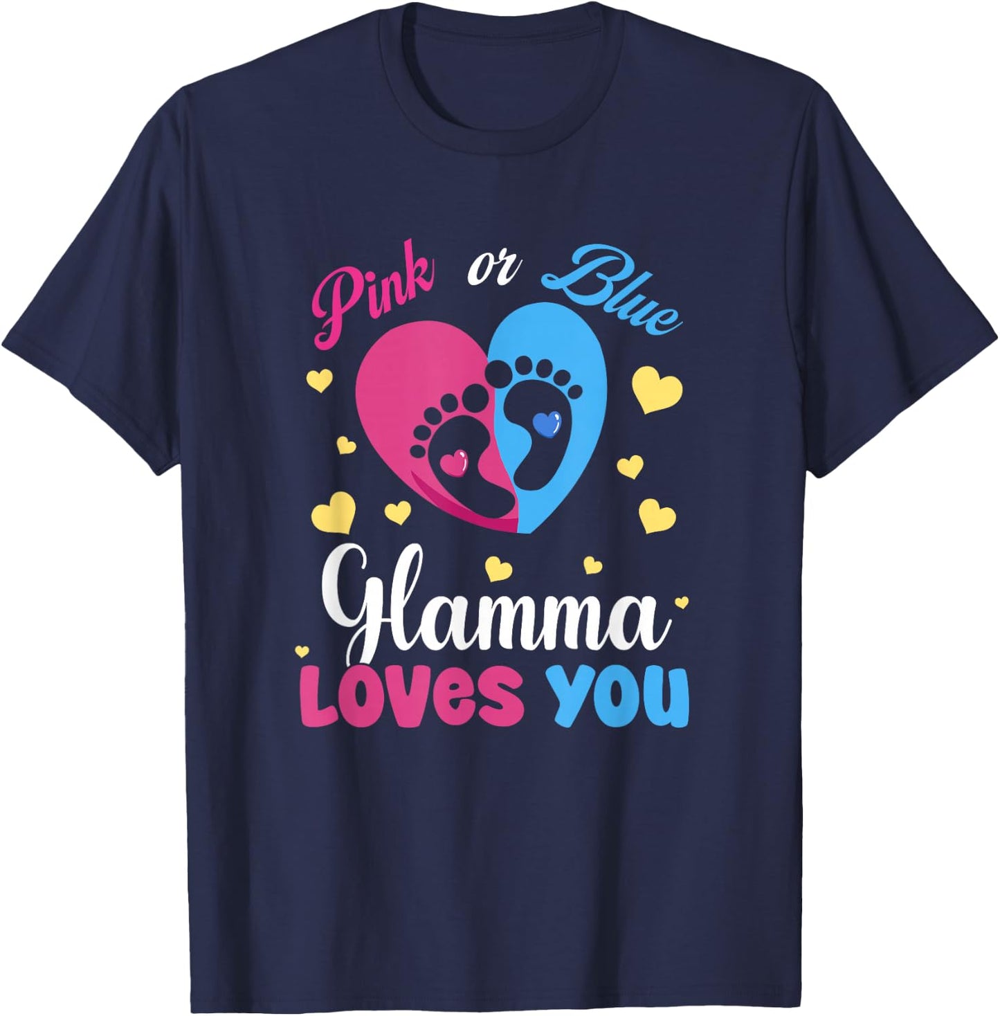Pink Or Blue Glamma Loves You Baby Gender Reveal Party T-Shirt - T-Shirt | Navy