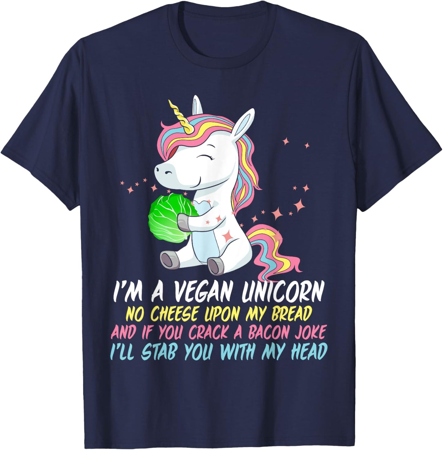 Vegan Unicorn Funny Saying Badass Men Women Herbivore T-Shirt - T-Shirt | Navy