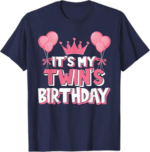 Family Matching Clothing Idea For Birthday Party - It's My Twin's Birthday Celebration - - Black - Small - Short Sleeve - Graphic Modern - Graphic Quote Design for Twin's Birthday T-Shirt - T-Shirt | Navy