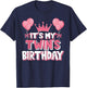 Family Matching Clothing Idea For Birthday Party - It's My Twin's Birthday Celebration - - Black - Small - Short Sleeve - Graphic Modern - Graphic Quote Design for Twin's Birthday T-Shirt - T-Shirt | Navy