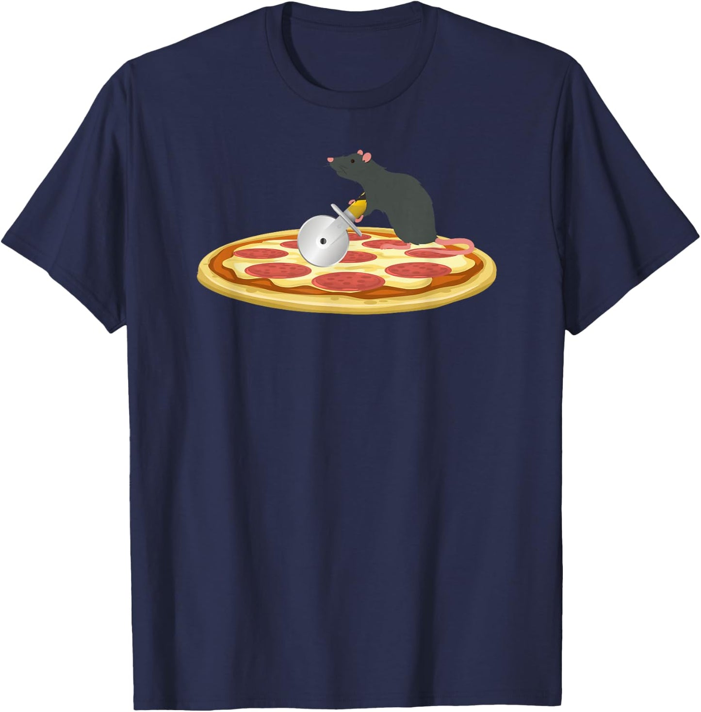 Pizza Rat Slicing A Slice of Pizza Funny T Shirt T-Shirt - T-Shirt | Navy