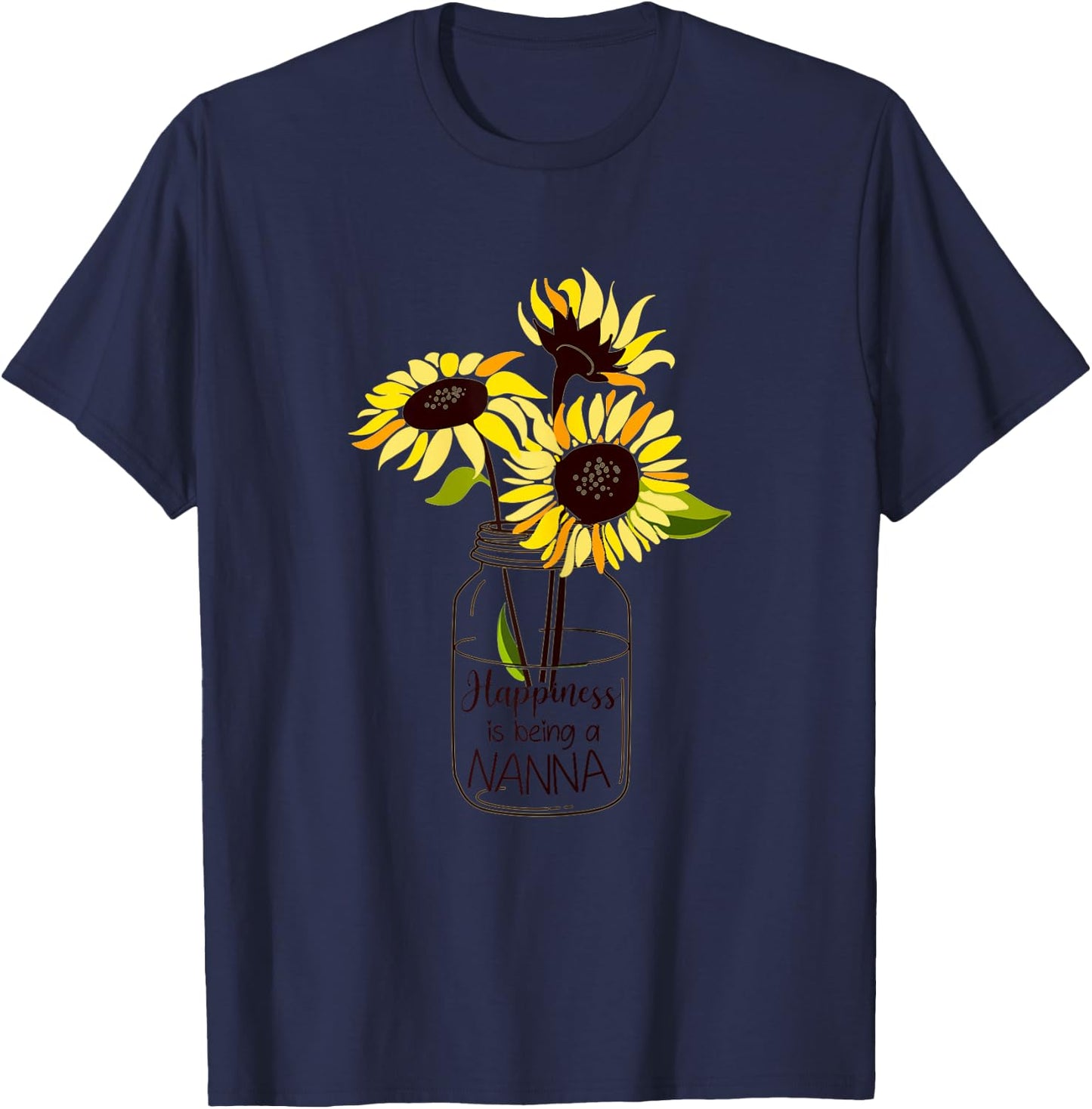 Happiness is Being Nanna Life Sunflower Art Grandma T-Shirt - T-Shirt | Navy