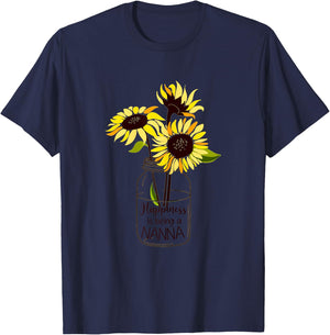 Happiness is Being Nanna Life Sunflower Art Grandma T-Shirt - T-Shirt | Navy
