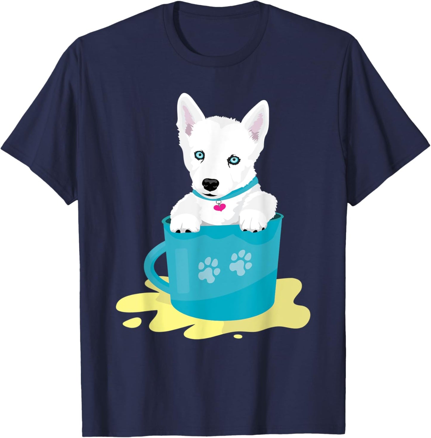 super cute white Siberian Husky puppy T-Shirt - T-Shirt | Navy