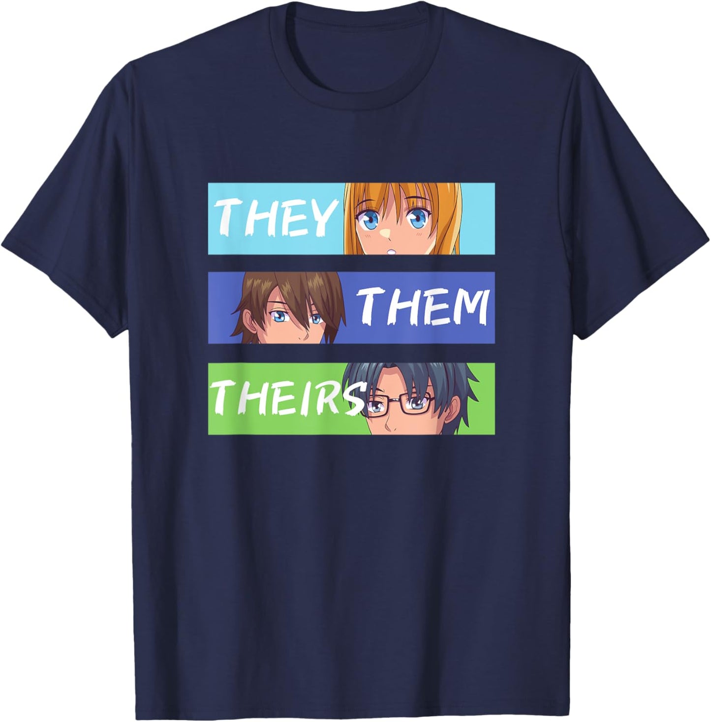 They Them Theirs Pronouns Anime T-Shirt - T-Shirt | Navy