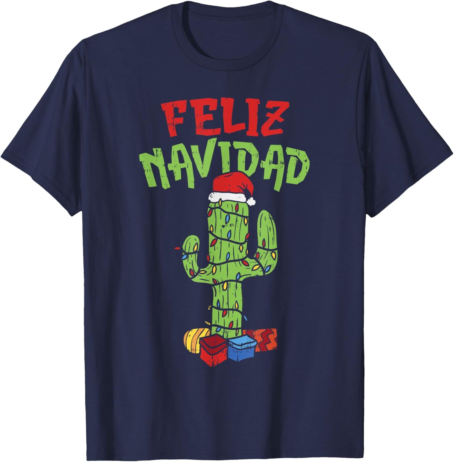 Feliz Navidad Shirt Mexican Christmas Cactus Xmas Gift T-Shirt - T-Shirt | Navy