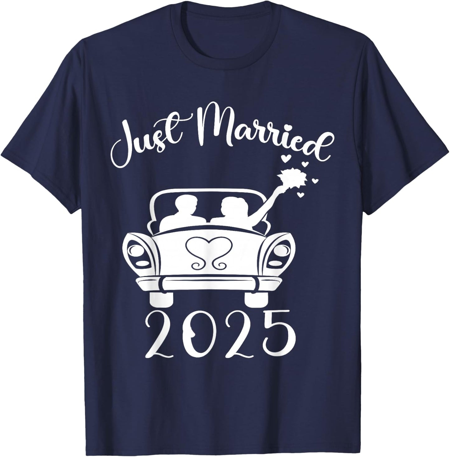 Just Married 2025 Wedding Rings Matching Couple Newlyweds T-Shirt - T-Shirt | Navy