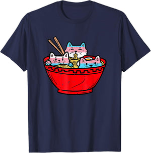 Ramen Cats Transgender Trans Pride Flag Japanese Noodle Food T-Shirt - T-Shirt | Navy