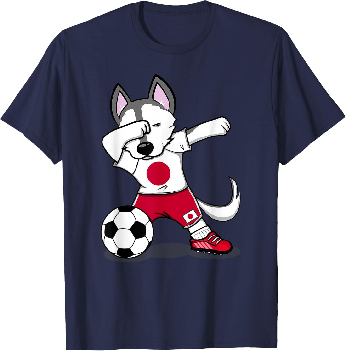 Dabbing Husky Japan Soccer Fans Jersey Japanese Football Art T-Shirt - T-Shirt | Navy