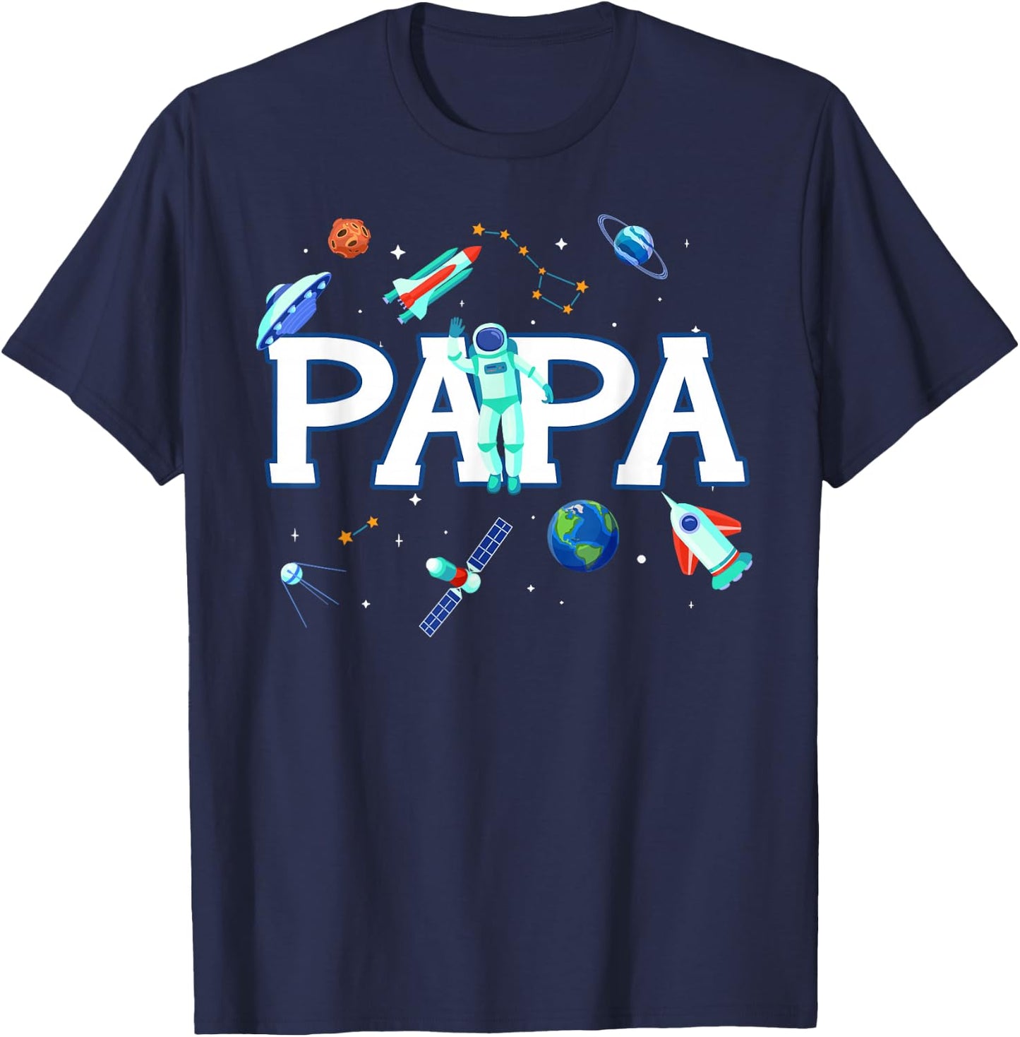 Papa Astronaut Space Family Matching Birthday Party T-Shirt - T-Shirt | Navy
