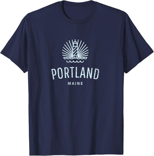 Portland Maine Retro Vintage Lighthouse T-Shirt - T-Shirt | Navy
