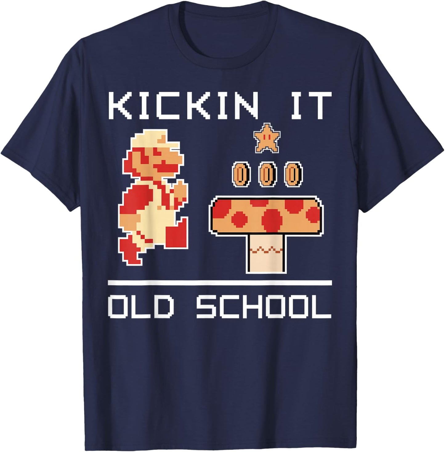 Super Mario Kickin' It Old School Vintage Text Poster T-Shirt - T-Shirt | Navy