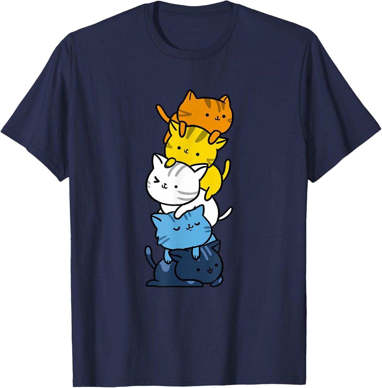 Kawaii Cat Pile Aroace Pride Flag T-Shirt - T-Shirt | Navy