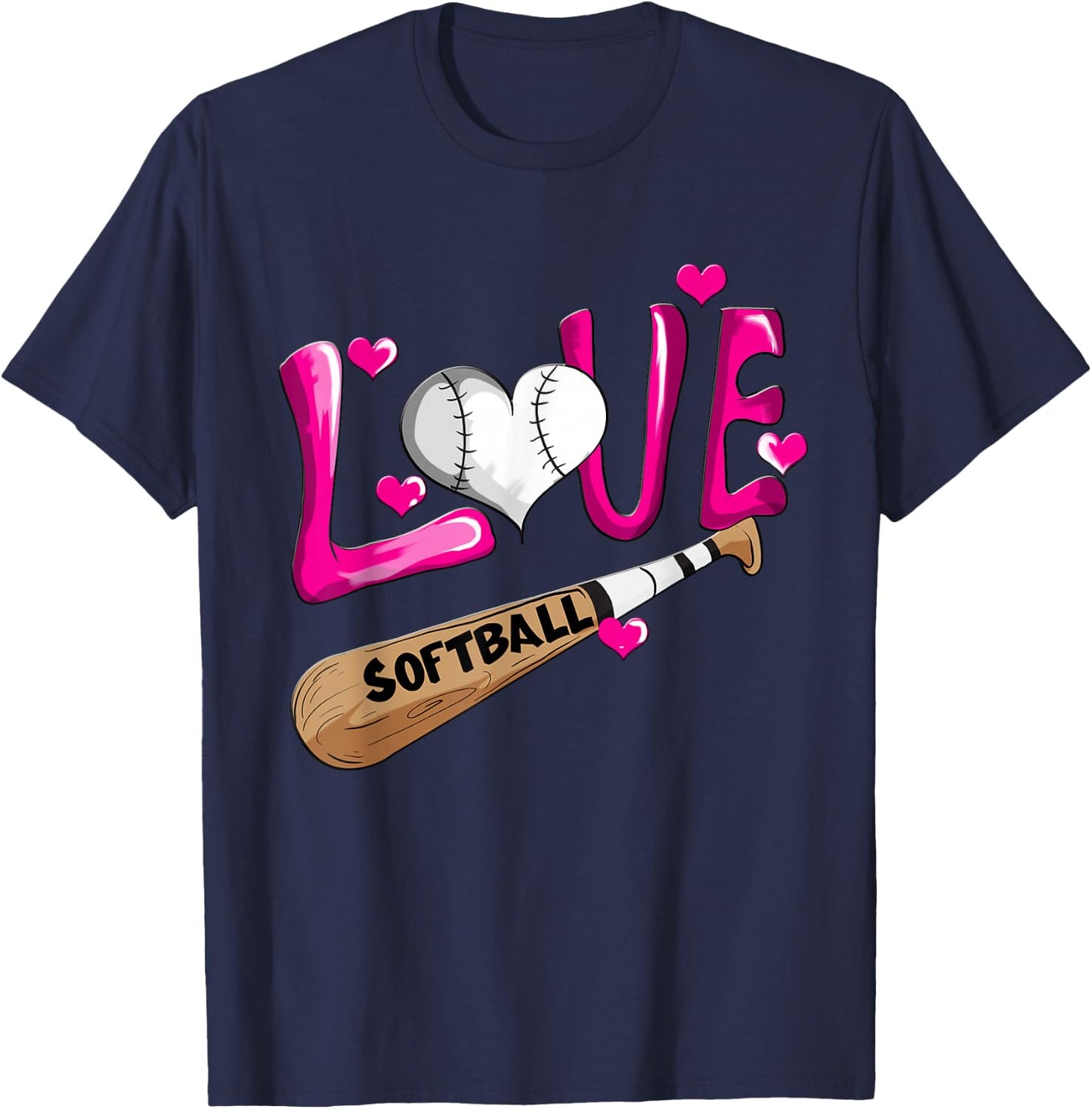 Love Softball Girl Softball Bat Women Field Player T-Shirt - T-Shirt | Navy