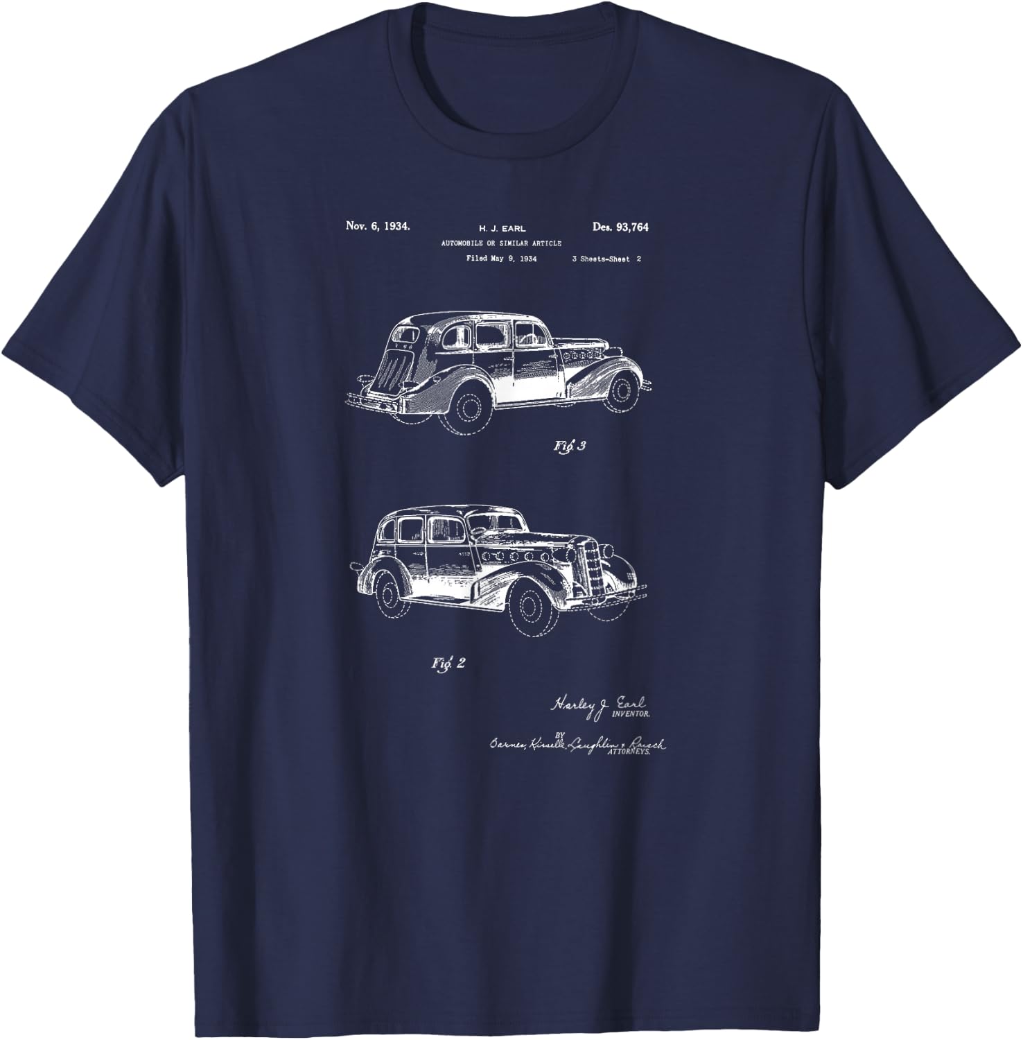 Vintage Patent Print 1934 Classic Car T-Shirt - T-Shirt | Navy