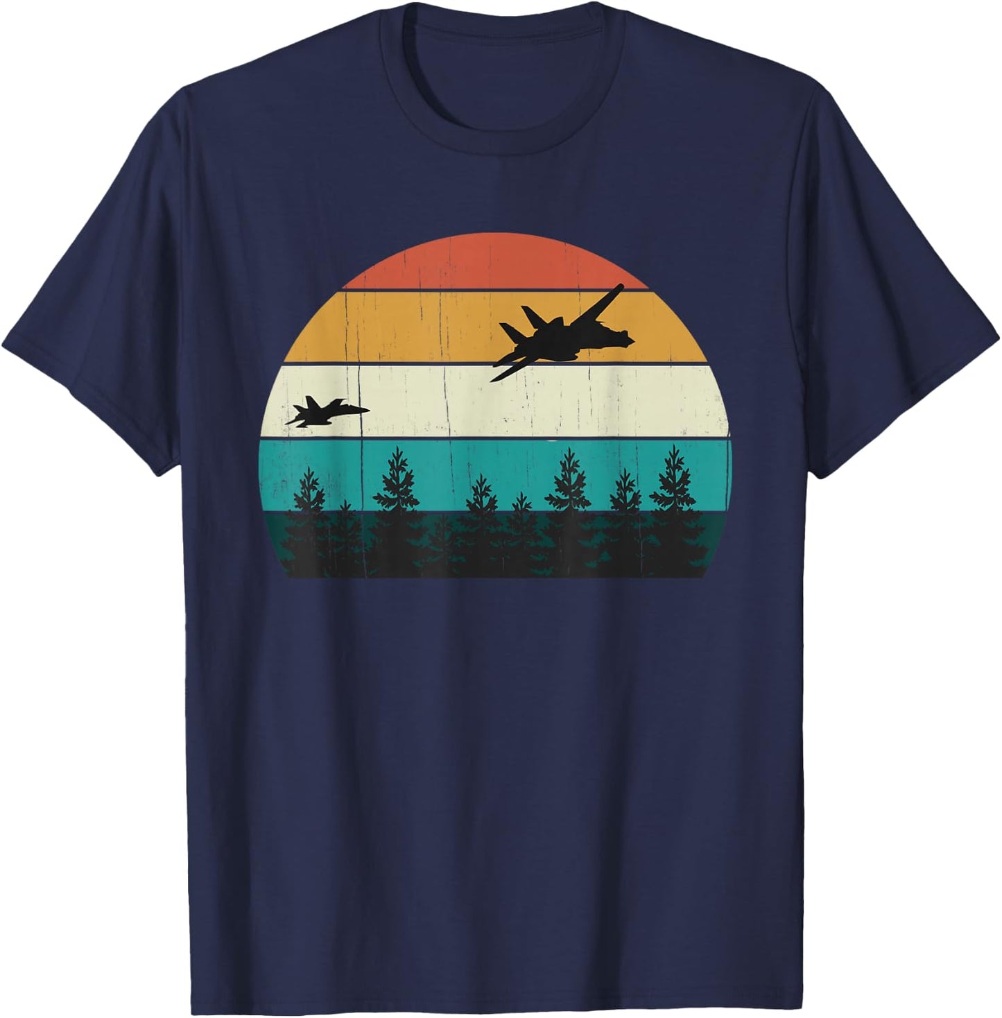 Retro Dog Fight Aircraft Pilot: Vintage Sunset Military Jets T-Shirt - T-Shirt | Navy