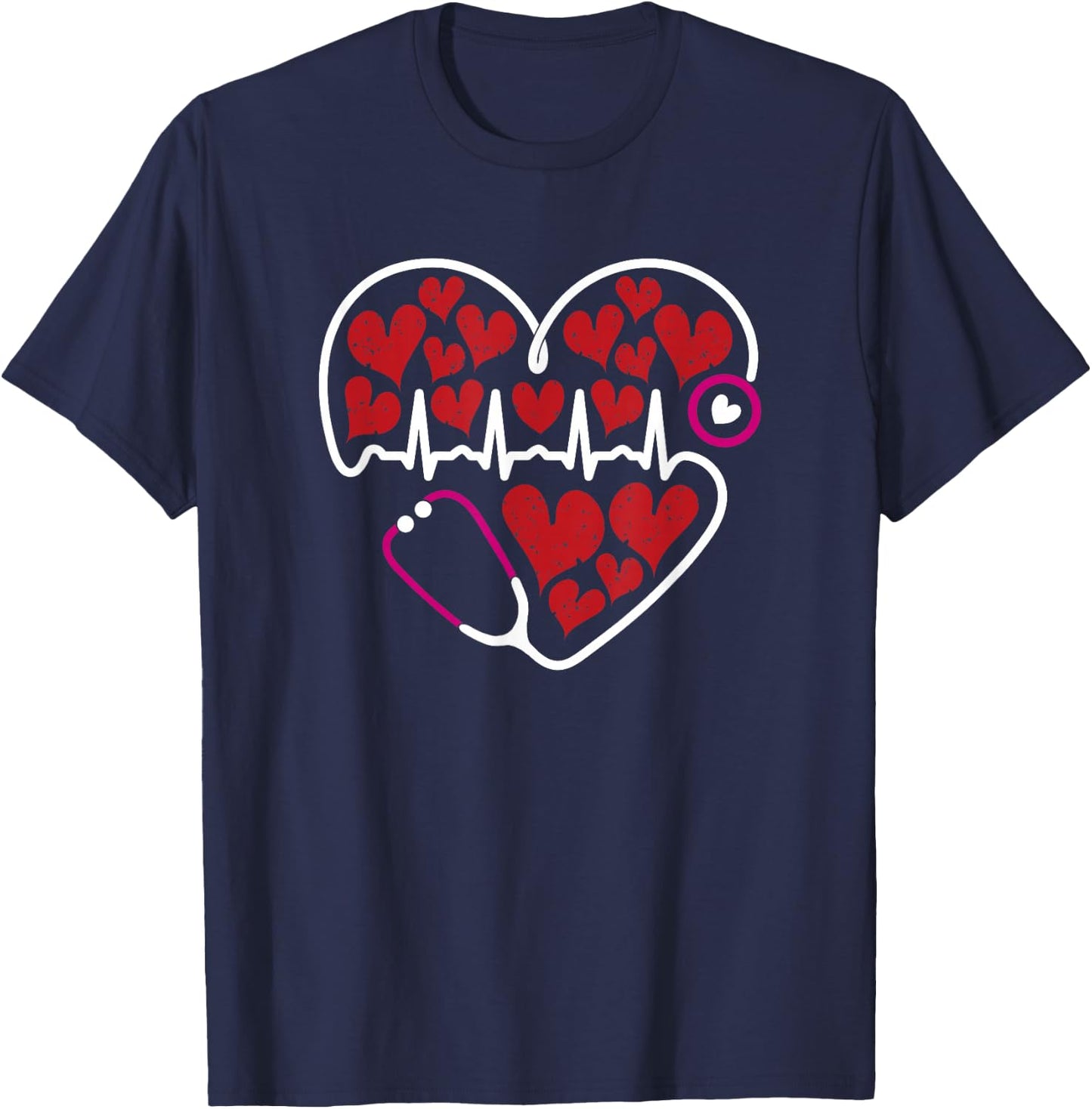 Valentines Day Heart rate Electrocardiogram Tech EKG Nurse T-Shirt - T-Shirt | Navy