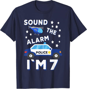 Sound the Alarm I'm 7 Police 7th Birthday T-Shirt - T-Shirt | Navy
