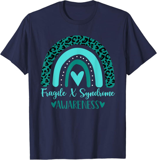 we wear Teal rainbow awsewome Fragile X Syndrome Awareness T-Shirt - T-Shirt | Navy