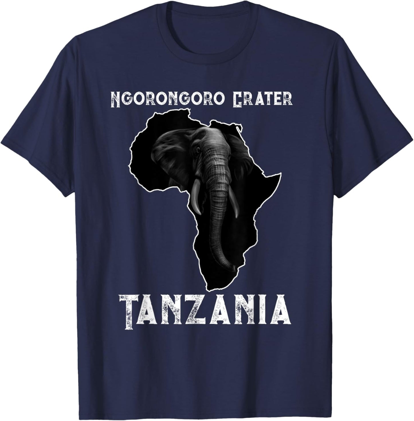 Vintage Sunset Elephant Safari Ngorongoro Crater Tanzania T-Shirt - T-Shirt | Navy