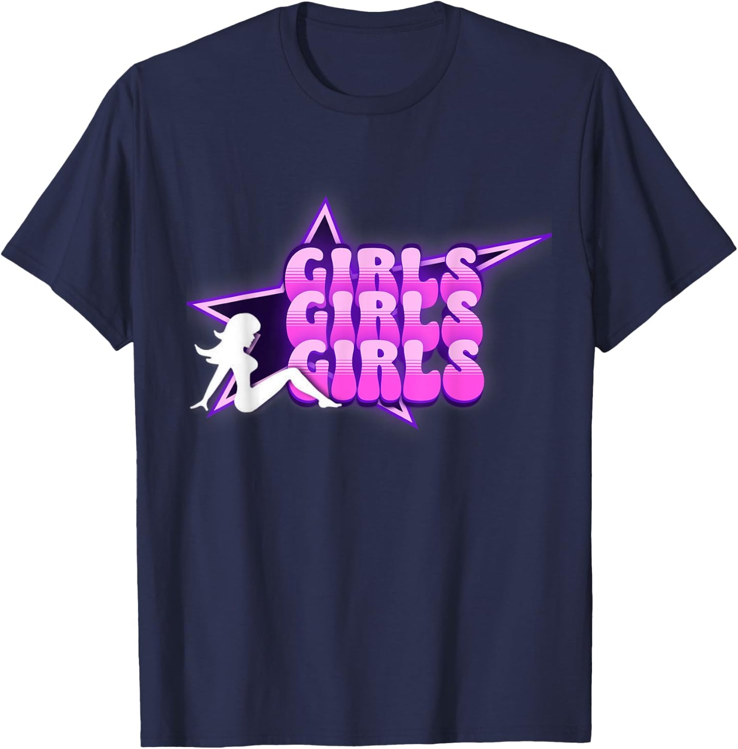 Girls Girls Girls Mudflap Girl Trucker Girl Neon Gifts T-Shirt - T-Shirt | Navy