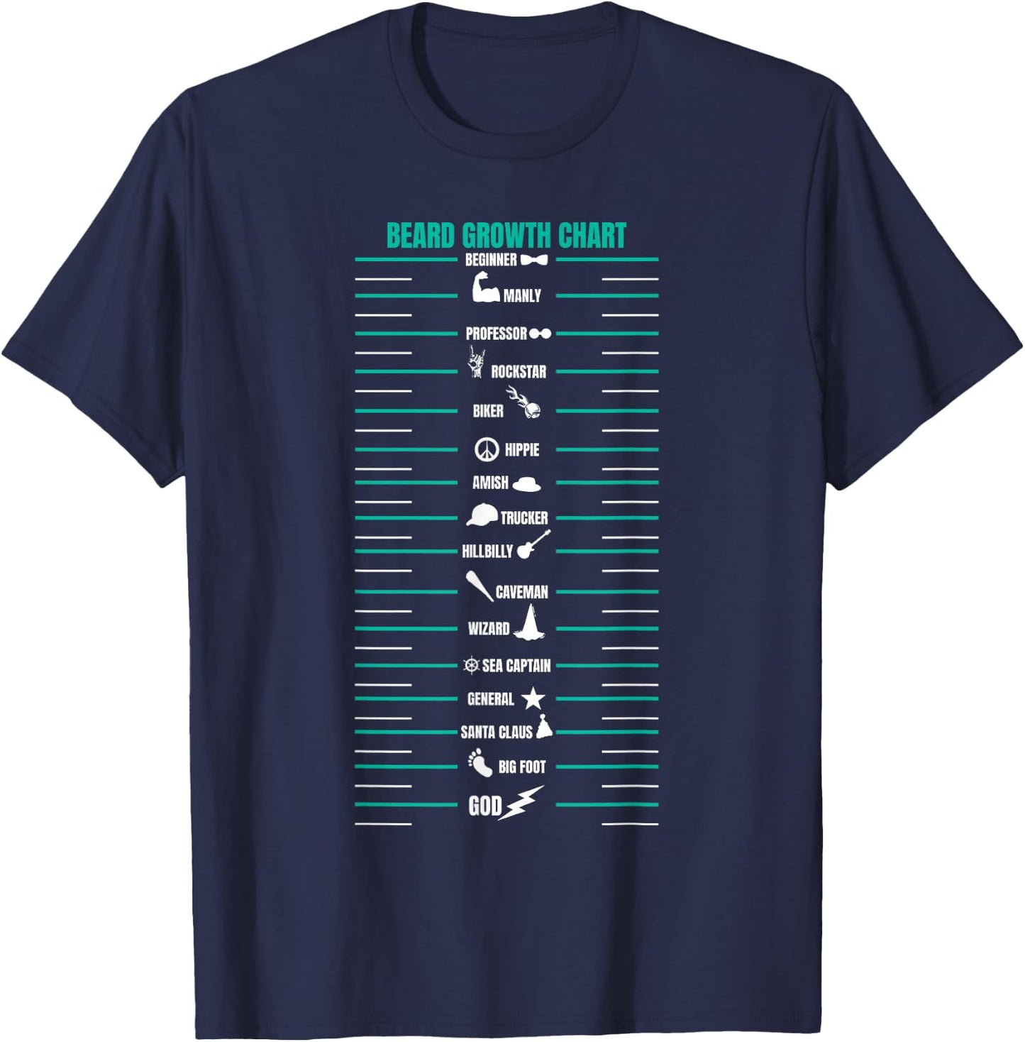 Men's Beard Growth Chart Measurement Bearded Man T-Shirt - T-Shirt | Navy