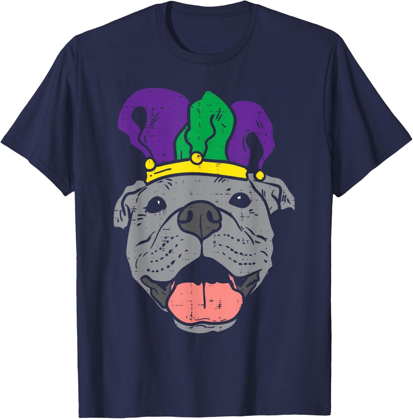 Jester Pitbull Face Mardi Gras Pittie Dog Men Women Kids T-Shirt - T-Shirt | Navy