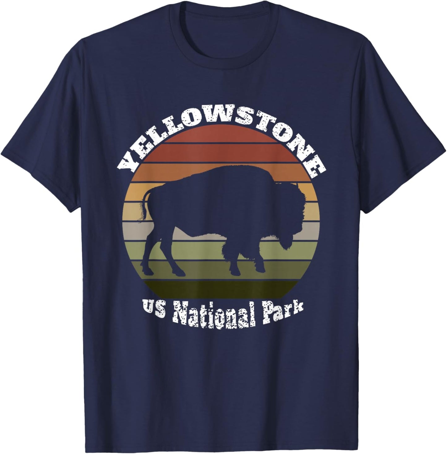 Yellowstone National Park Vintage Retro Buffalo T-Shirt - T-Shirt | Navy
