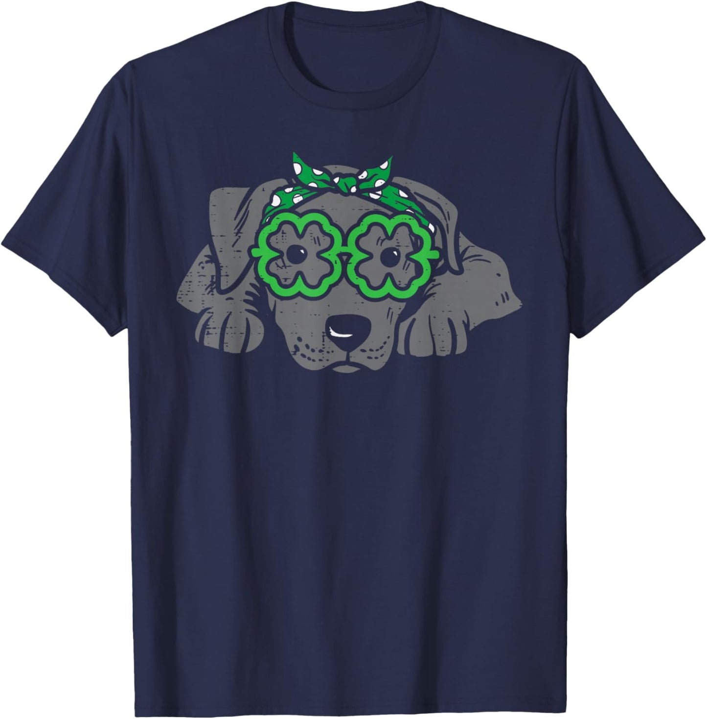 Pitbull Headband Shamrock Glasses St Patricks Day Dog Gift T-Shirt - T-Shirt | Navy