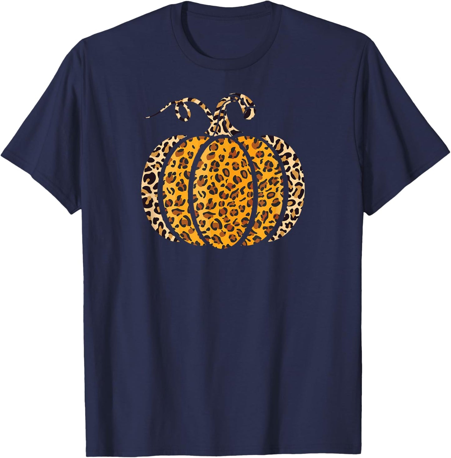 Pumpkin Leopard Print Funny Halloween Costume Autumn Pumpkin T-Shirt - T-Shirt | Navy
