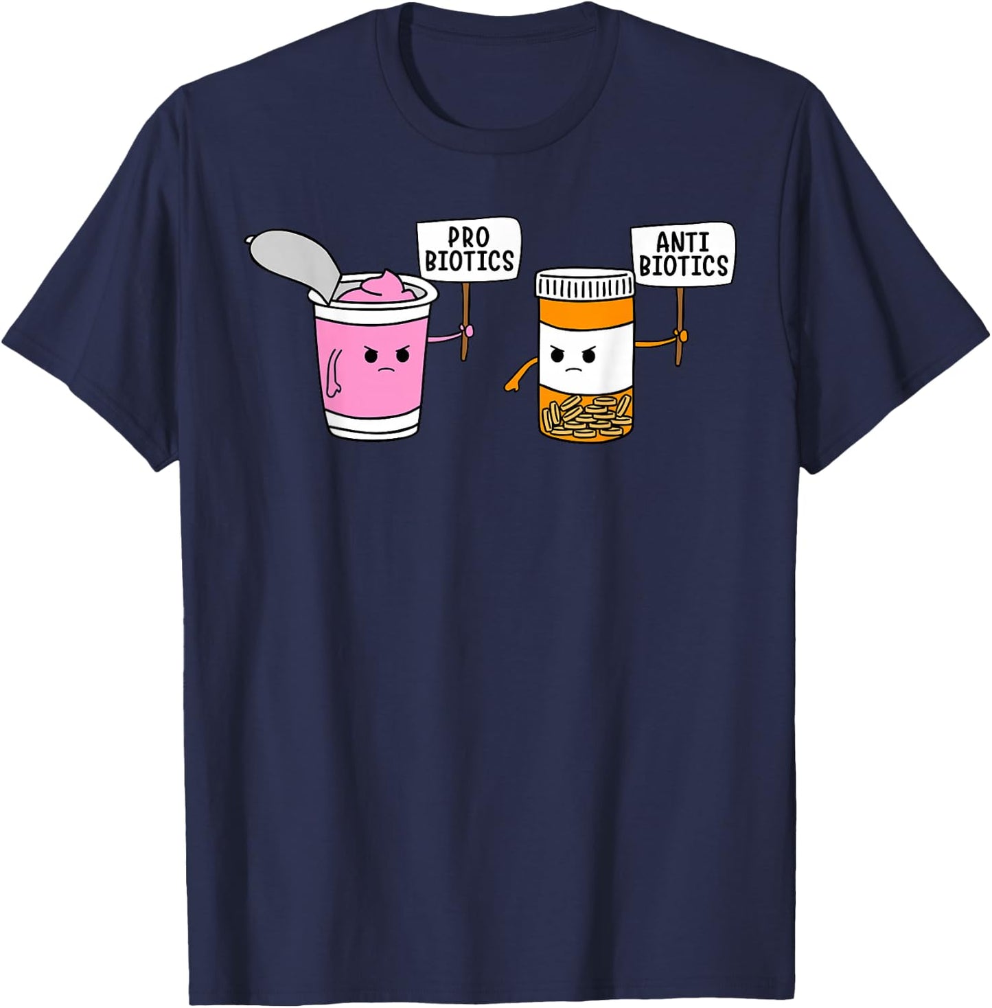 Probiotics Antibiotic Fun Medical Cartoon Pun Shirts T-Shirt - T-Shirt | Navy