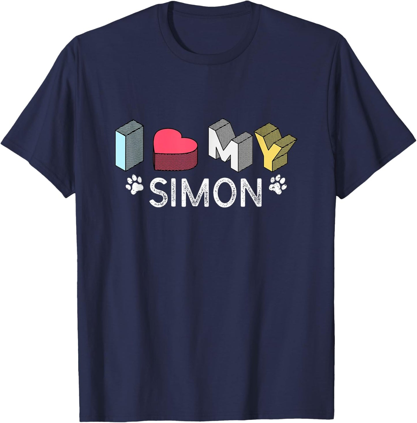 Simon Personalized Dog Name Simon Pet Lover Women Kids T-Shirt - T-Shirt | Navy