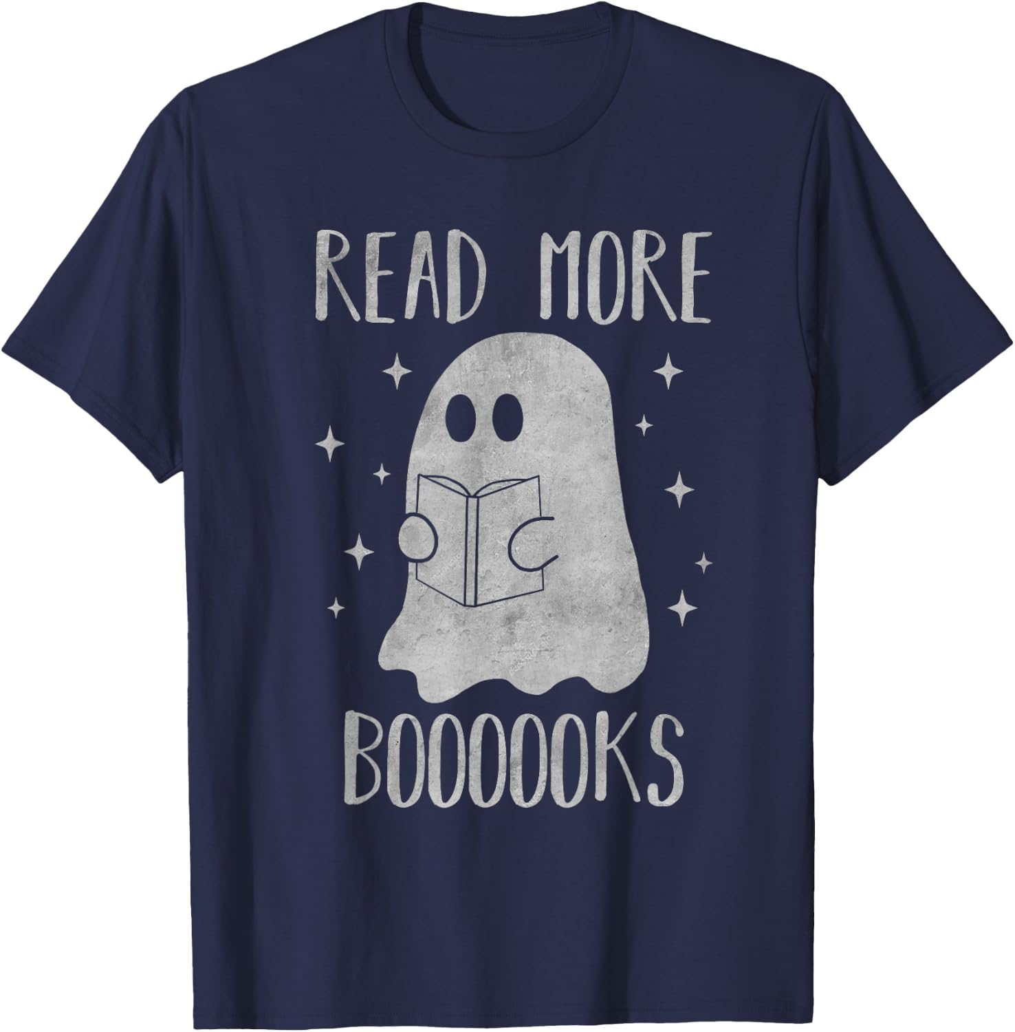 Read more boooooks Funny Cute Halloween Ghost reading a book T-Shirt - T-Shirt | Navy