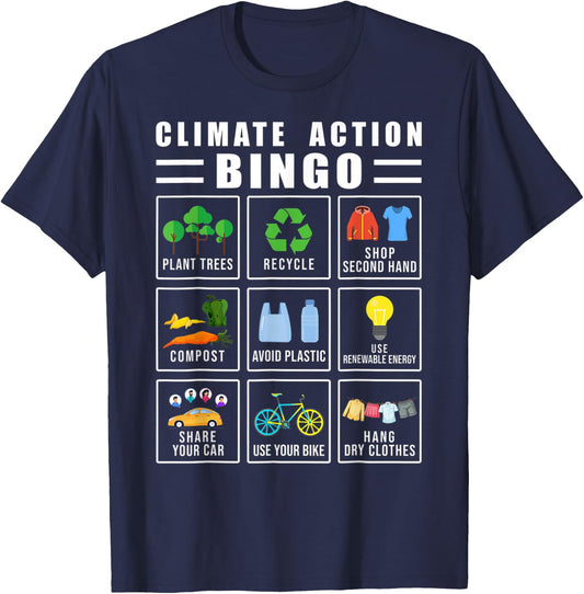 Climate Action Bingo Earth Day Climate Change T-Shirt - T-Shirt | Navy