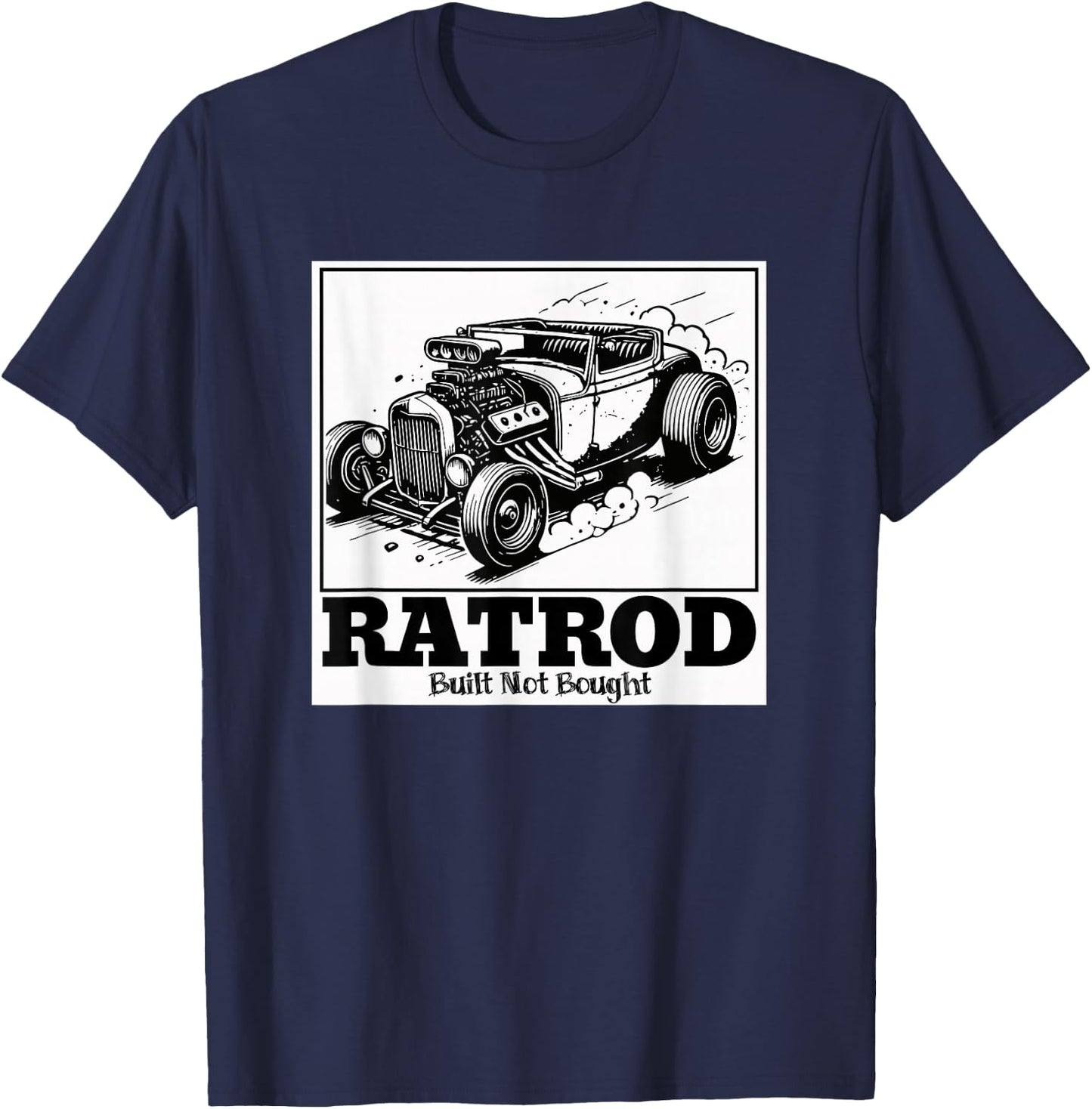 Ratrod Built Not Bought Cartoon Panel Style T-Shirt - T-Shirt | Navy