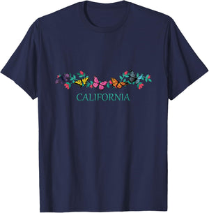 California State Souvenir Butterfly Flower Graphic T-Shirt - T-Shirt | Navy