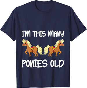 I'm This Many Ponies Old Girls 2nd Birthday 2 Years Pony T-Shirt - T-Shirt | Navy